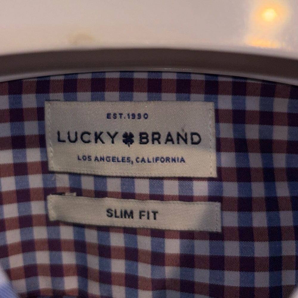 Lucky Brand men’s film fit shirt blue red check button down - Picture 2 of 7